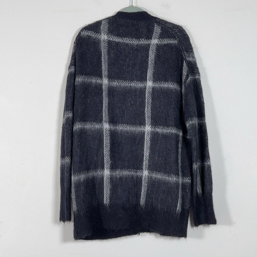 J. Crew Mohair Wool Blend Front Pocket Cardigan Sweater Sz XL Plaid Navy Blue - Picture 4 of 14